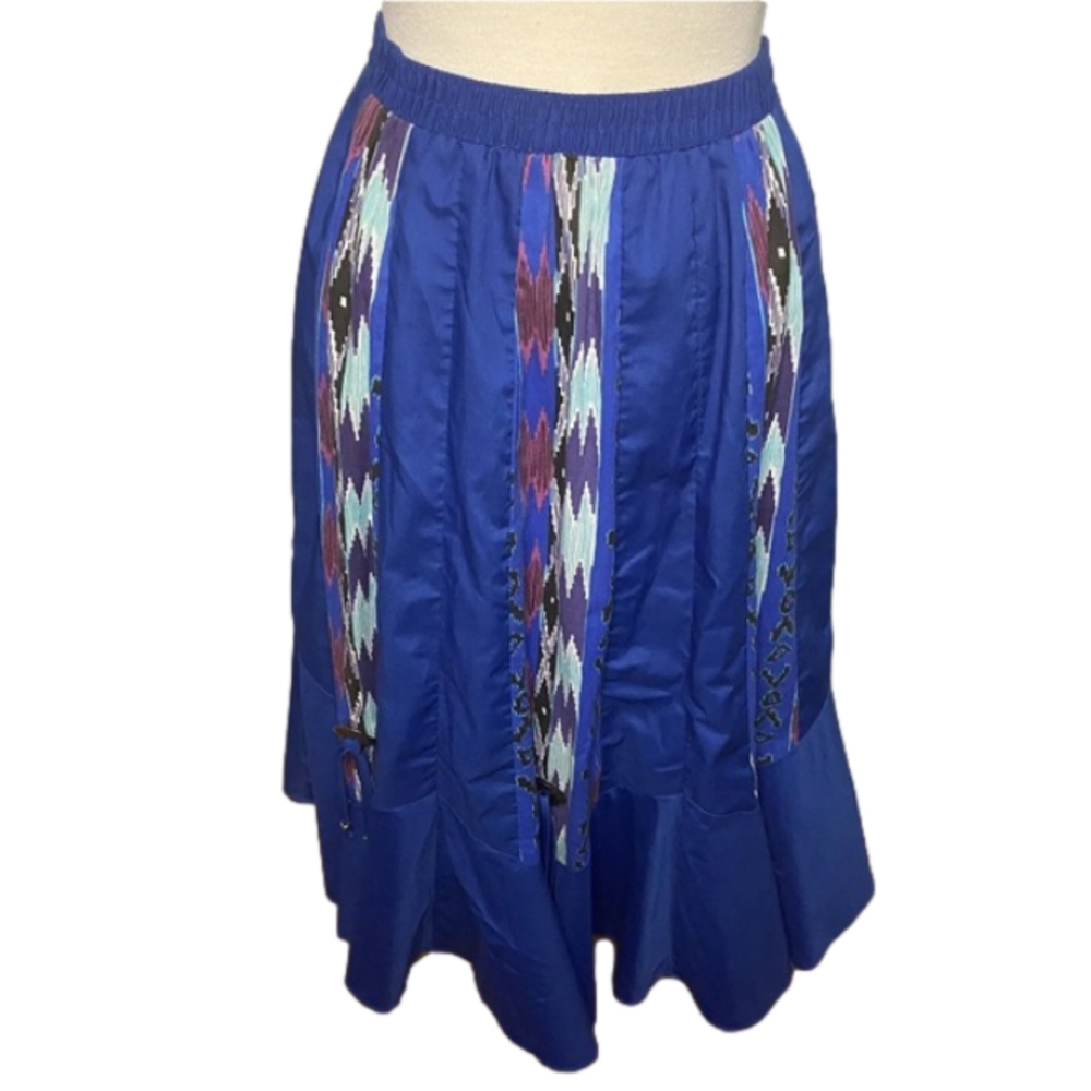 Vintage Malco Modes Ruffled Square Dance Skirt Tribal Print Conchos Purple S